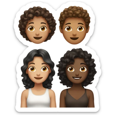 Three friends. One white with dark brown wavy hair, one tan with brown hair, and one brown with curly black hair sticker