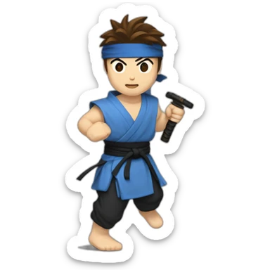ryu,ninja,barefoot,blue-sleeveless-outfit,brown-hair,running-to-the-right,slashing-sword sticker