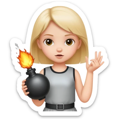 little girl holding a bomb sticker