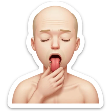 A man choking himself with tongue out and closed eyes sticker