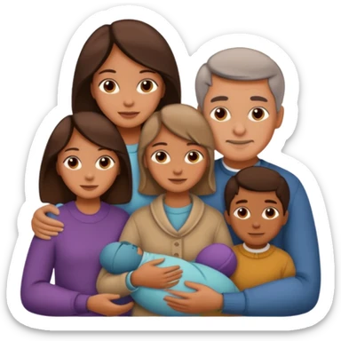 A family at home, cozy, warm colors, detailed sticker