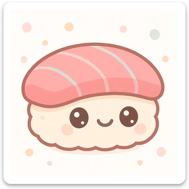 cute kawaii style tuna sushi with a cute face, pastel colors, simple background sticker