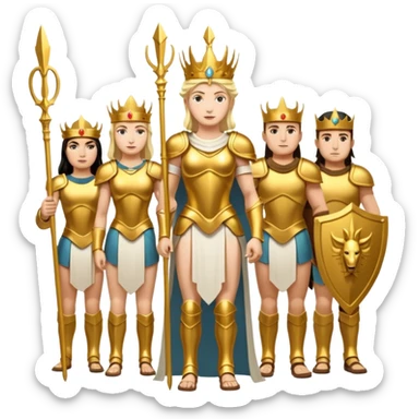 group of white trojans being led by a woman queen sticker