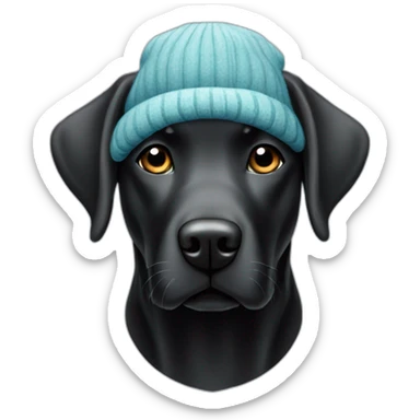 Black Labrador retriever wearing a winter hat sticker