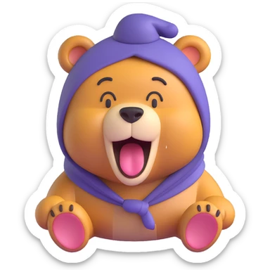 sweet cute 3D emoji style bear looking sleepy with droopy eyes yawning wearing a little nightcap sticker