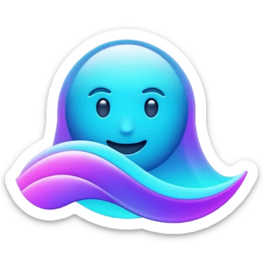 futuristic minimalistic emoji icon, abstract holographic wave or pulse symbolizing "Many voices. One purpose. One future", neon purple and cyan gradient, glowing aura, dark sci-fi background, 1:1 aspect ratio sticker