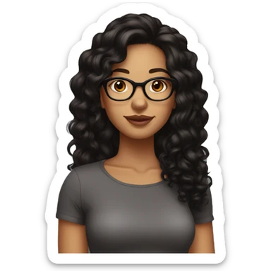 girl, big nose, long curly black hair, earrings, dark brown eyes, tan skin, freckles, glasses, glamour sticker