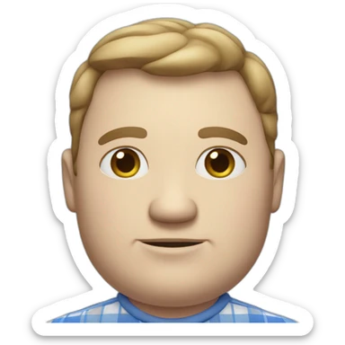 A fat white man with a shirt that is blue / white plaid sticker