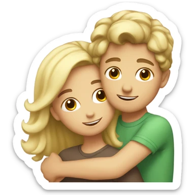Boy with brown hair hugging a girl with blonde hair  sticker