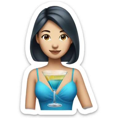Pretty Asian girl wearing blue dress drinking martini sticker