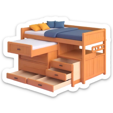 cozy wood cabin bed with storage sticker