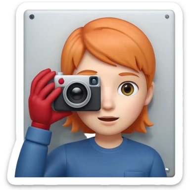 Apple Memoji style, person peeking from behind a wall, 
holding a camera, sneaky expression, one eye visible, 
smooth 3D render, soft gradients, white background, square format
 sticker
