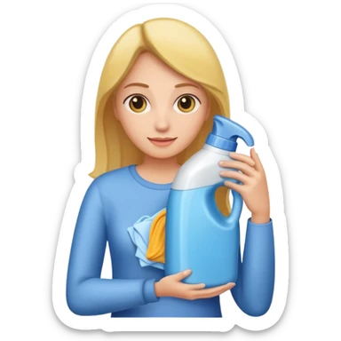 woman holding laundry detergent sticker