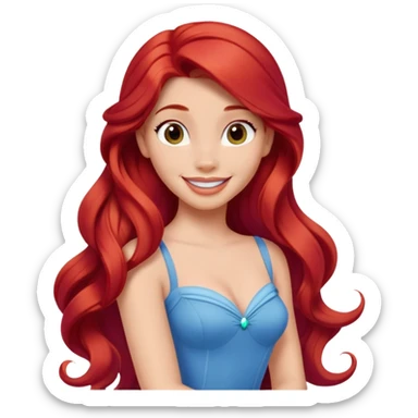 Disney human Ariel with long red hair wearing a blue dress, smiling sticker