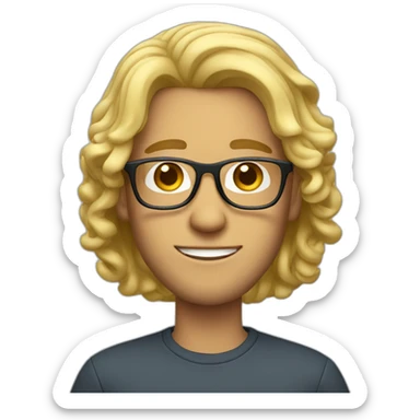 guy with curled mid long hair blonde and glasses sticker