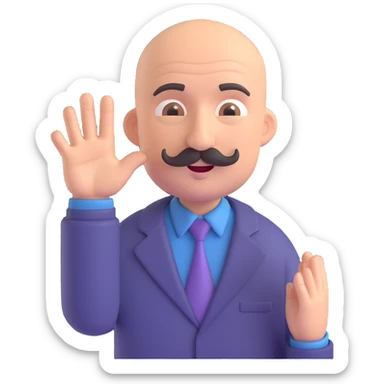 older bald man with a mustache raising his hand, 3D emoji style sticker