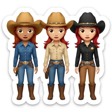 3 cowgirls one red hair one brown hair one black sticker