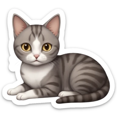 full body tiny short hair dark grey and white cat with white front legs anh azel eyes lying down sticker