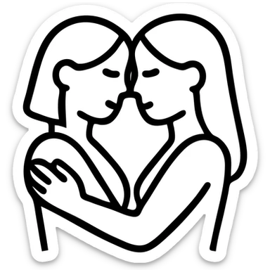two women sharing intimacy, minimal icon style, simple lines, focus on closeness and affection, no explicit content sticker