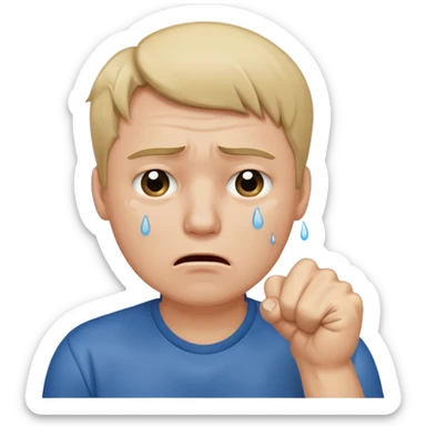 Crying man with his fist holding to his mouth sticker