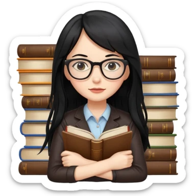 lecture girl with fringe long black color hair with lots of books sticker