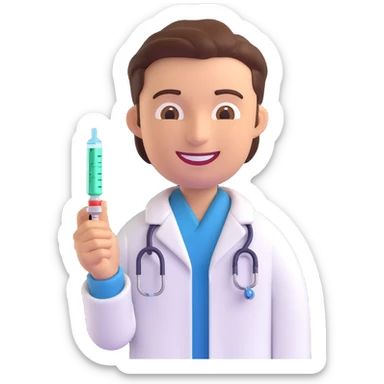 happy doctor with syringe, 3D emoji style sticker