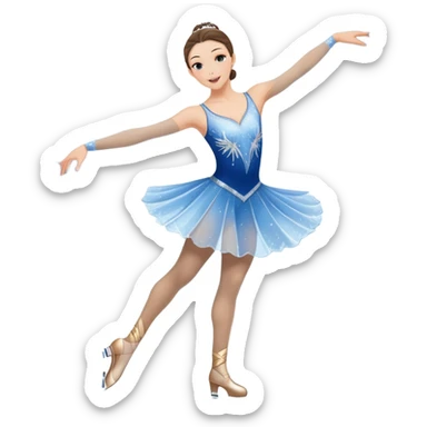 An icon showing a graceful figure skater mid-spin on a sparkling ice rink, wearing an elegant costume. The background features festive arena lights, snowflakes, and cheering spectators. Transparent background captures the beauty, artistry, and elegance of figure skating. sticker