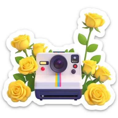 Polaroid photo with yellow roses in 3D iOS emoji style sticker