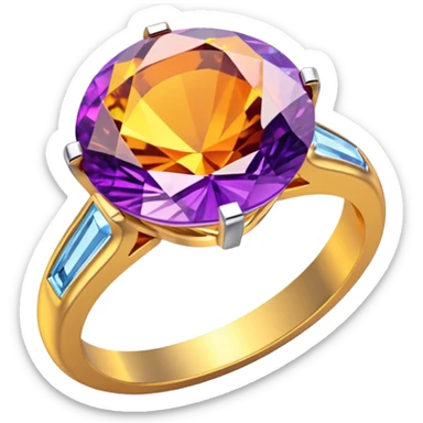 Multichrome colorshifting purple to yellow to orange 3D rending diamond gold ring
 sticker