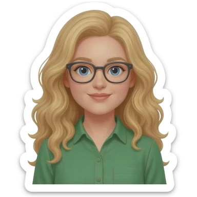 green shirt whoo whoo woman with long curly blonde hair an glasses sticker