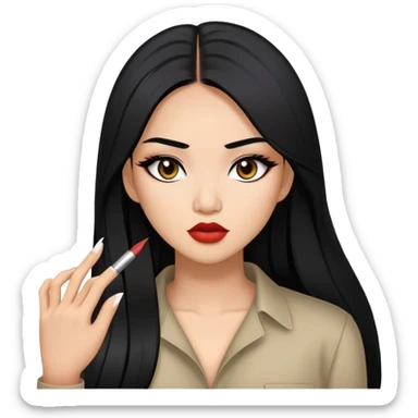 baddie with Asian and Latina features, long straight black hair, makeup sticker