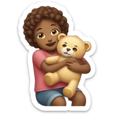 The baby hugs a teddy bear sticker