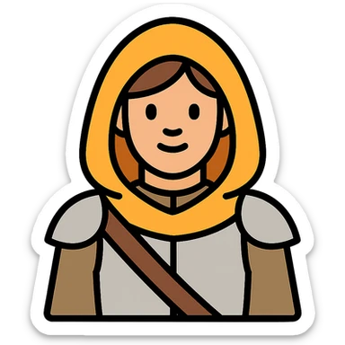 medieval hooded explorer with brown hair, no beard, wearing light armor, chest up view sticker