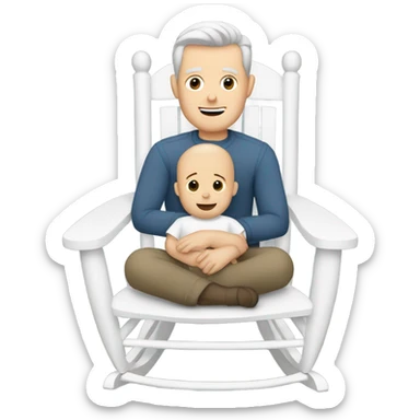 White man rocking white baby in grey rocker  sticker