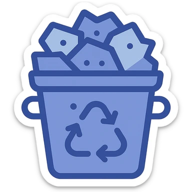 full recycle bin icon, very simple flat color clip art style, use three blue shades from palette, minimal, with paper or trash inside, no text sticker