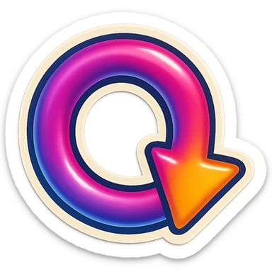 Create a retro sticker style arrow that curves 270 degrees from tail to point, matching the reference style and color. sticker