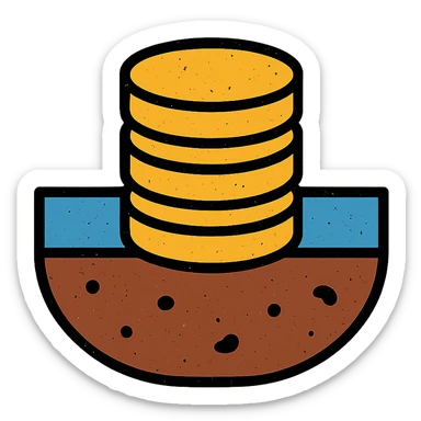 stacked disks partially submerged below a horizontal line suggesting underground with worn distressed effect sticker