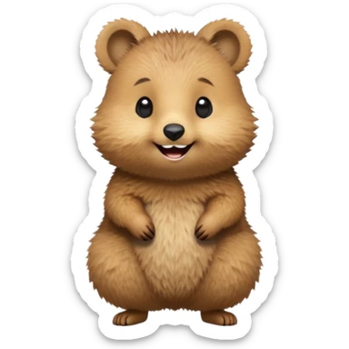 cinematic-quokka-realistic-emoj,-small-round-frame-balanced-on-tiny-strong-hind-legs,giant-fluffy-cheeks-large-smile-fluffy-brown-fur-radiating-a-warm-softness,-big-round-eyes-filled-with-joy, realistic emoji sticker