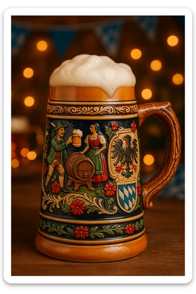 Beer stein with foam, Oktoberfest style, traditional and festive sticker