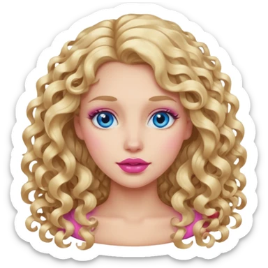 açık tenli  uzun kıvırcık sarı saçlı mavi gözlü   dudak rengi pembe yetişkin kadın yüz   sticker