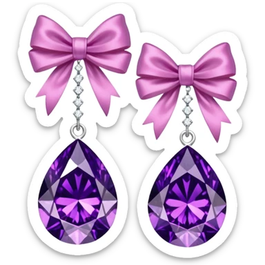 purple diamond earrings with a pink bow sticker