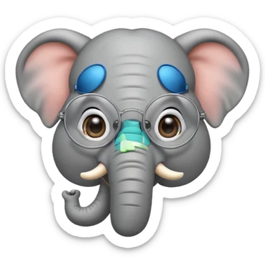 A cheerful elephant wearing round wire-rimmed glasses, with a small mole near the corner of its mouth sticker