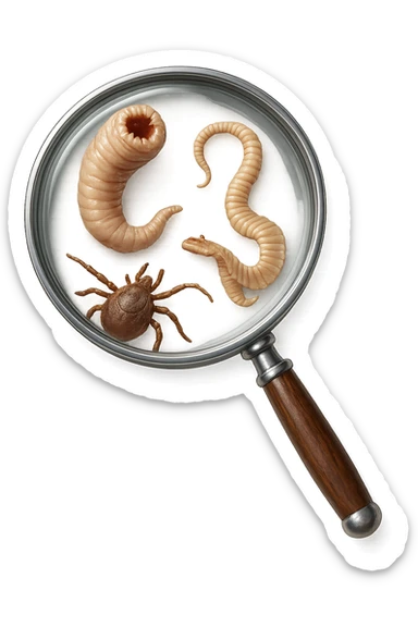 parassiti sotto lente di ingrandimento in 3D stile Dall-e 3 sticker