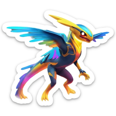 Colorful Neon Colors Vibrant Colors Flying Futuristic Fakémon-Pokémon-Creature Full Body sticker