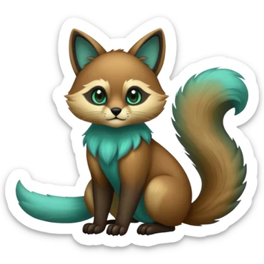 exotic shiny sparkly colorful cool realistic cute beautiful dark gloomy ghostly spooky greyish blackish green cyan toned colored fantasy-Cacomistle-tanuki-oncilla-caracal-animal-hybrid (full body) sticker