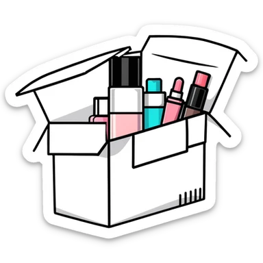 an opened box with beauty products inside sticker