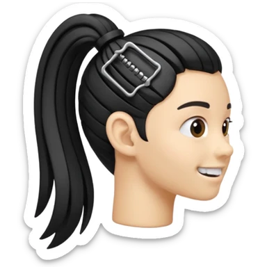 a curved hair accessory with teeth on both sides that hinge together, designed to secure hair in a vertical ponytail sticker