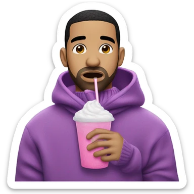 drake wearing a purple sweater crying over a pink slushie sticker