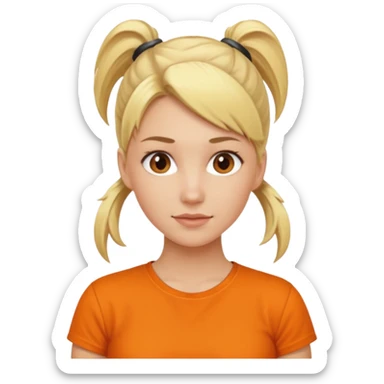 blond woman with ponytail and orange shirt sticker