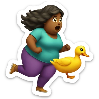 Fat Girl chases duck  sticker